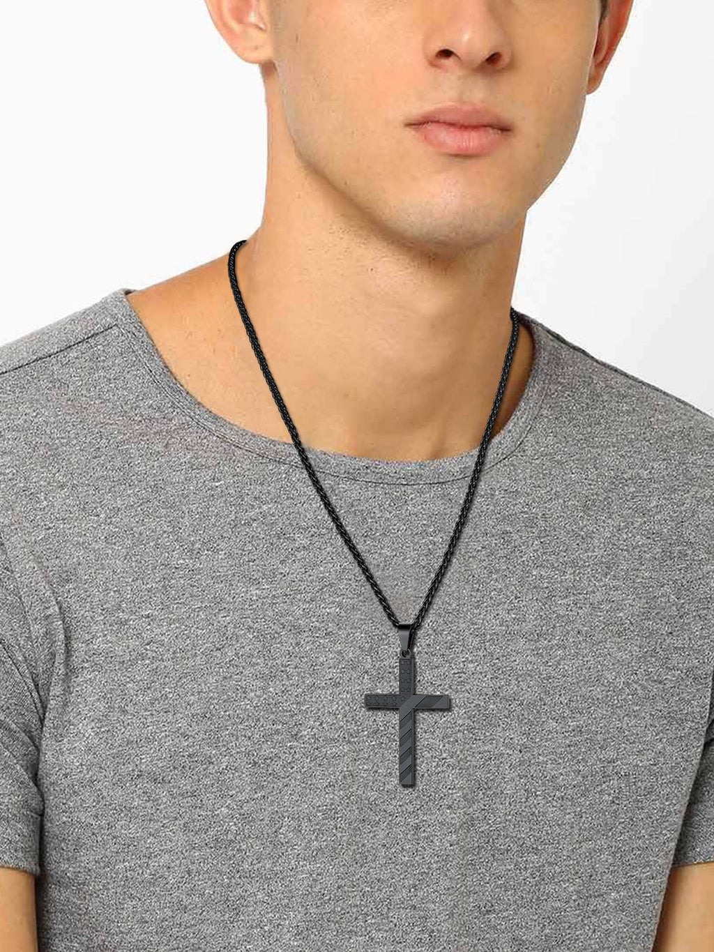 American Flag Cross Pendant Necklace for Men Black Chain Necklace First Communion Religious Jewelry Gifts for Birthday Christmas