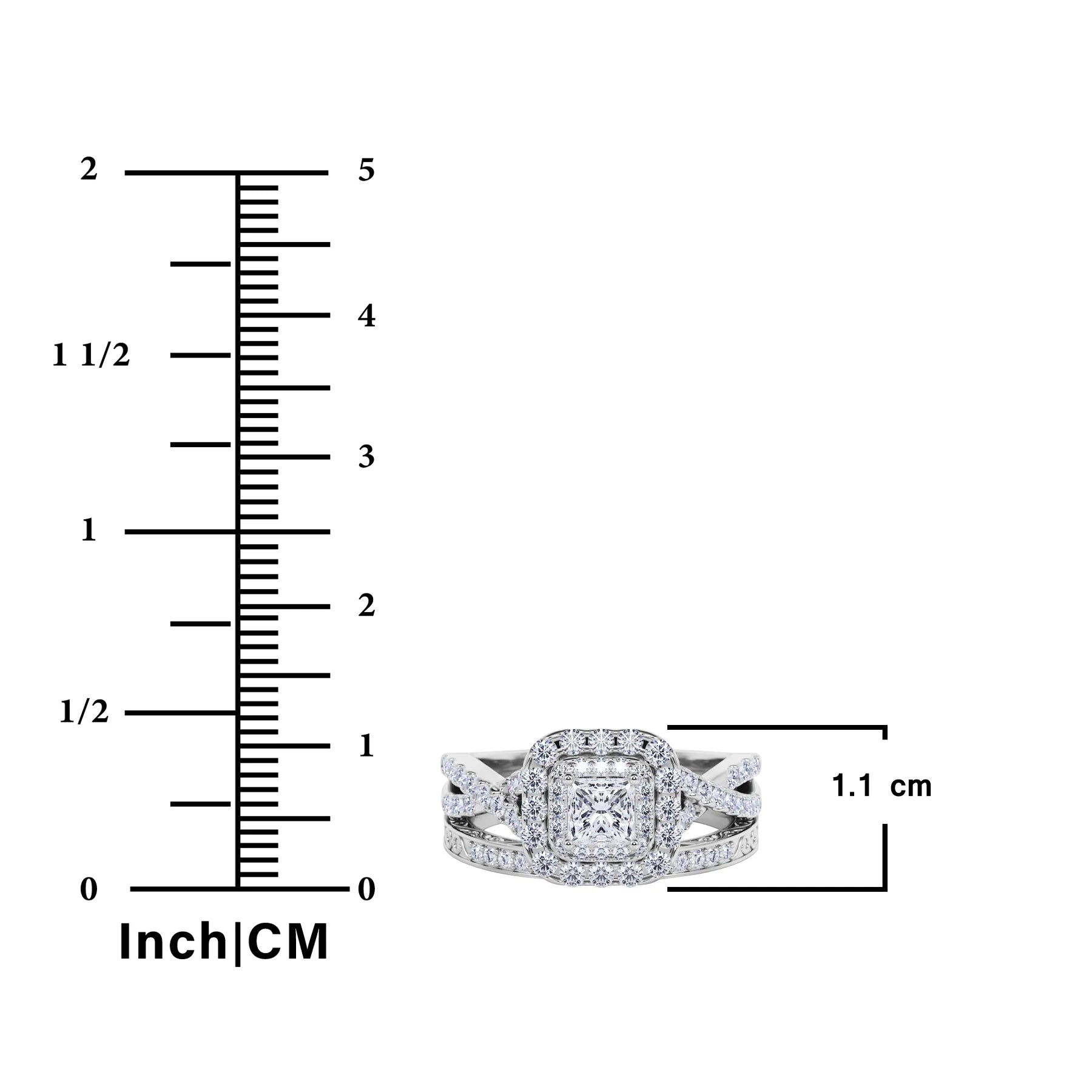 Square Diamond - Double Halo - Twisted Band - Vintage Inspired - Pave - Gothic Wedding Ring Set in 10K Black Gold