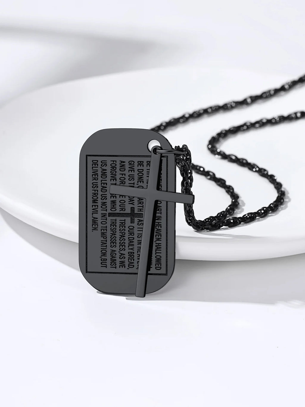 Cross Necklace for Men Stainless Steel Dog Tag Bible Verse Black Pendant Chain Christmas Jewelry Gifts for Son