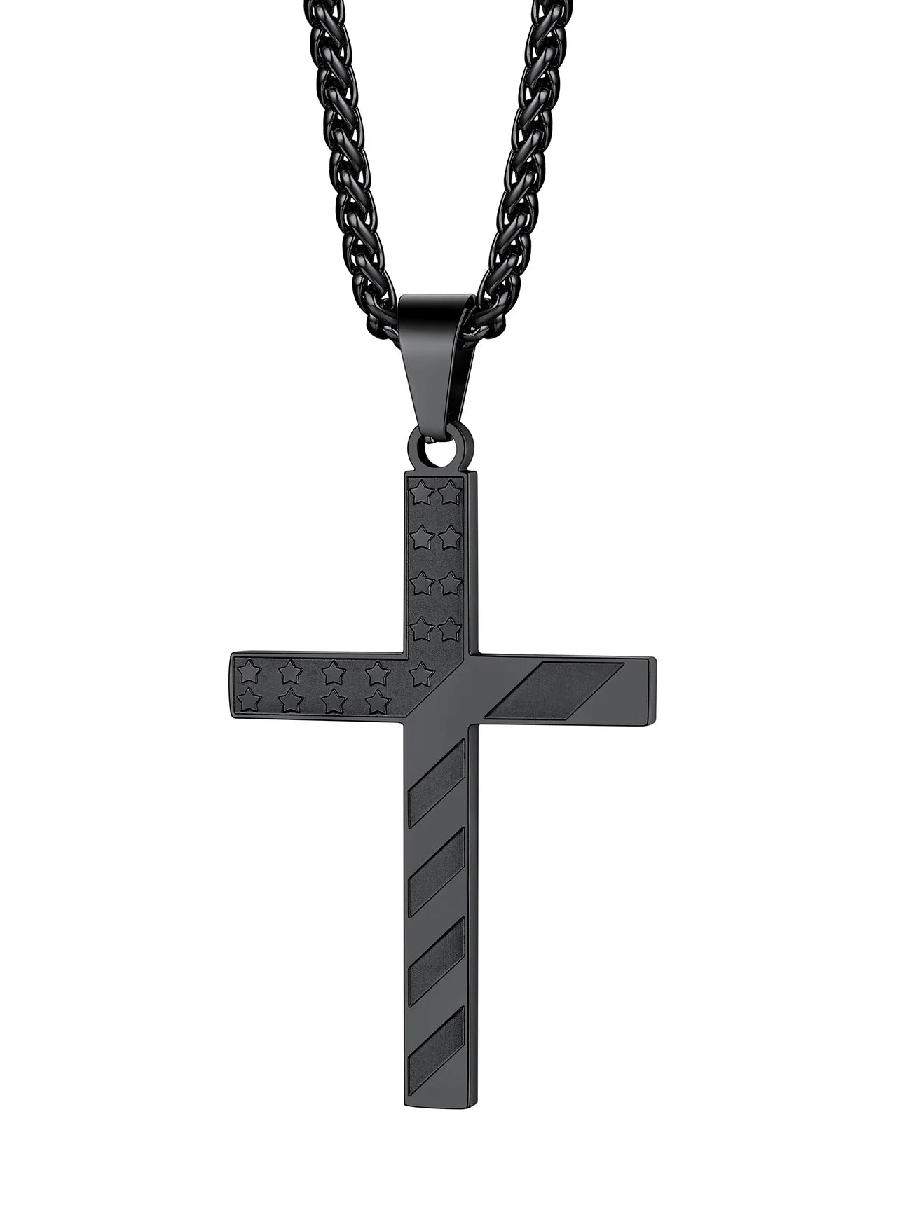 American Flag Cross Pendant Necklace for Men Black Chain Necklace First Communion Religious Jewelry Gifts for Birthday Christmas