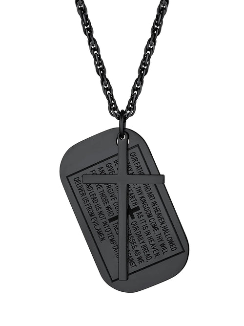 Cross Necklace for Men Stainless Steel Dog Tag Bible Verse Black Pendant Chain Christmas Jewelry Gifts for Son