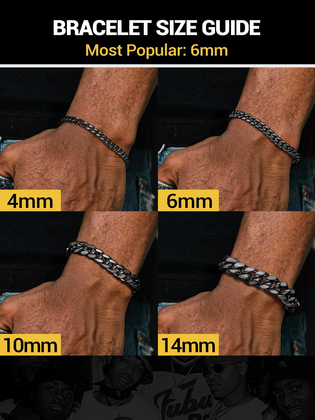 Men Chain Bracelet Black Cuban Curb Bracelet 6MM 8.3 Inch Wrist Bracelet Mens Stainless Steel Jewelry