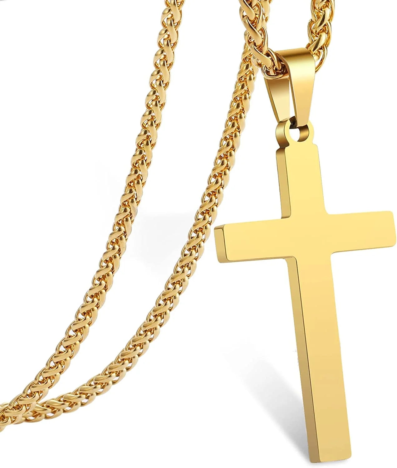 Gold Cross Necklaces for Men Boys Stainless Steel Cross Pendant Chain Catholic Religious Christian Birthday Valentines Day Jewelry Gifts Teen Him Boyfriend Son Dad Adults Male Kids Age Ideas