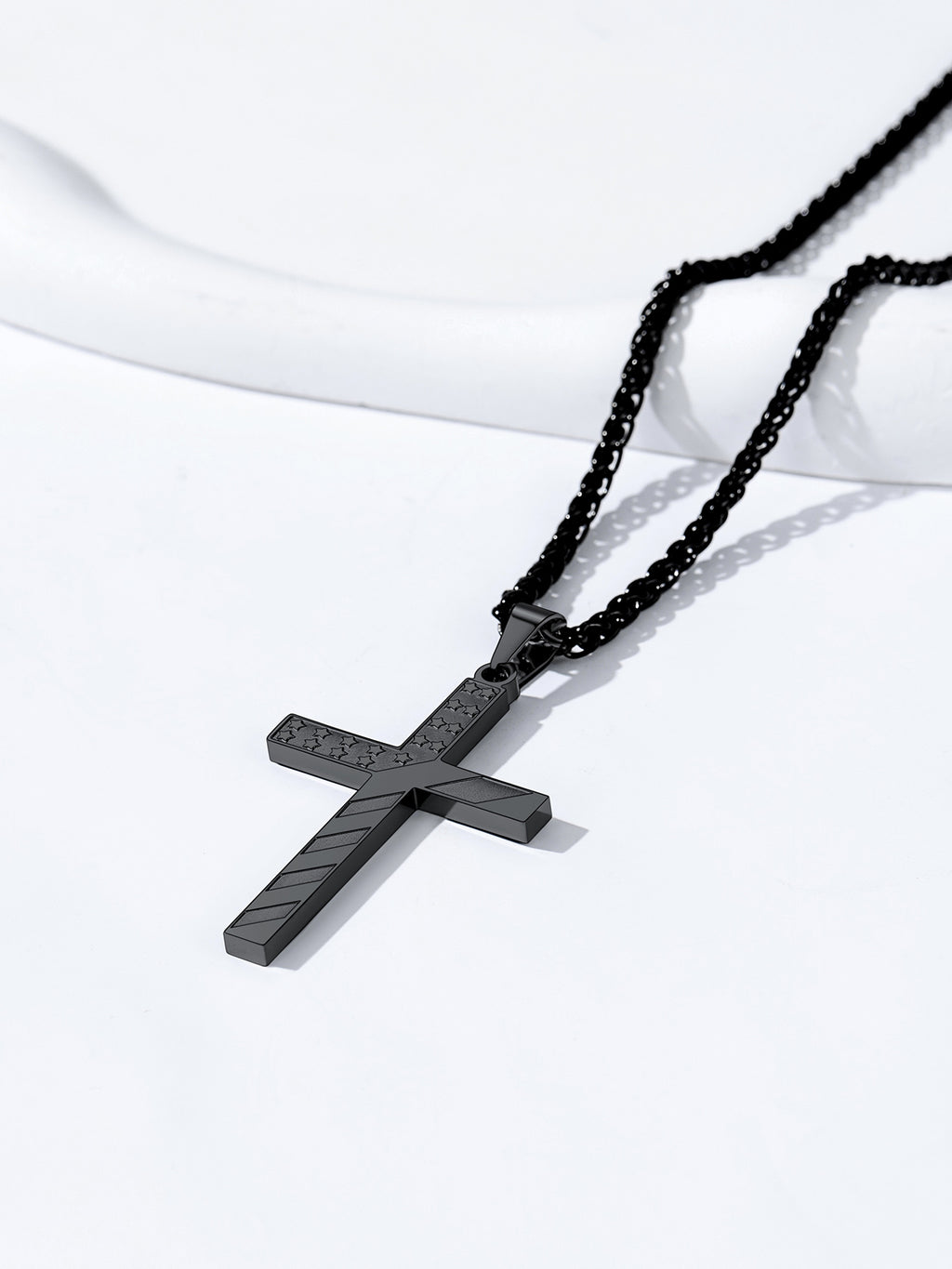 American Flag Cross Pendant Necklace for Men Black Chain Necklace First Communion Religious Jewelry Gifts for Birthday Christmas
