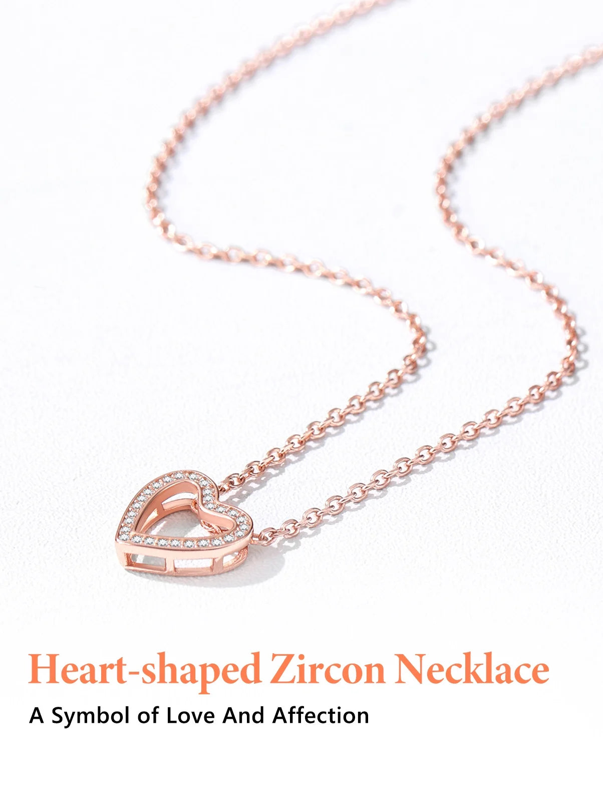 Dainty Cubic Zirconia Necklace for Women Heart Shape Pendant Sterling Silver Jewelry Gifts, Rose Golden