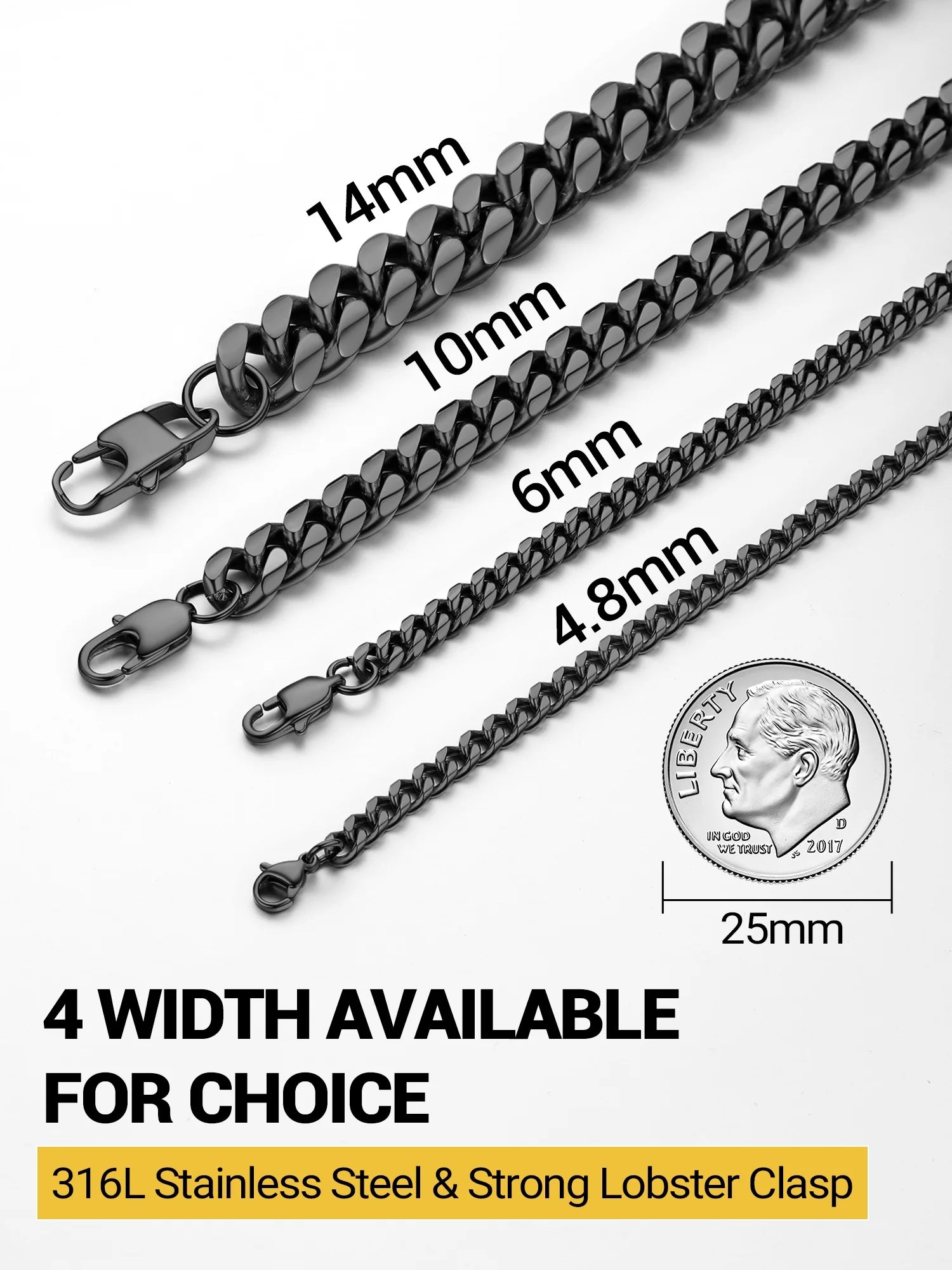 Men Chain Bracelet Black Cuban Curb Bracelet 6MM 8.3 Inch Wrist Bracelet Mens Stainless Steel Jewelry