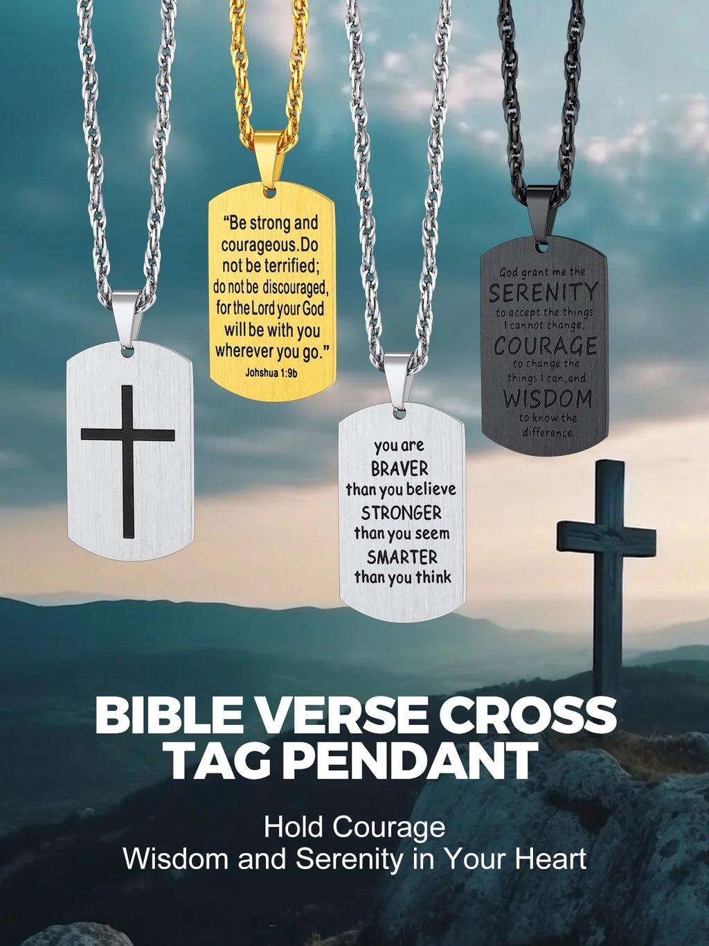 Cross Necklace for Men Stainless Steel Dog Tag Bible Verse Black Pendant Chain Christmas Jewelry Gifts for Son